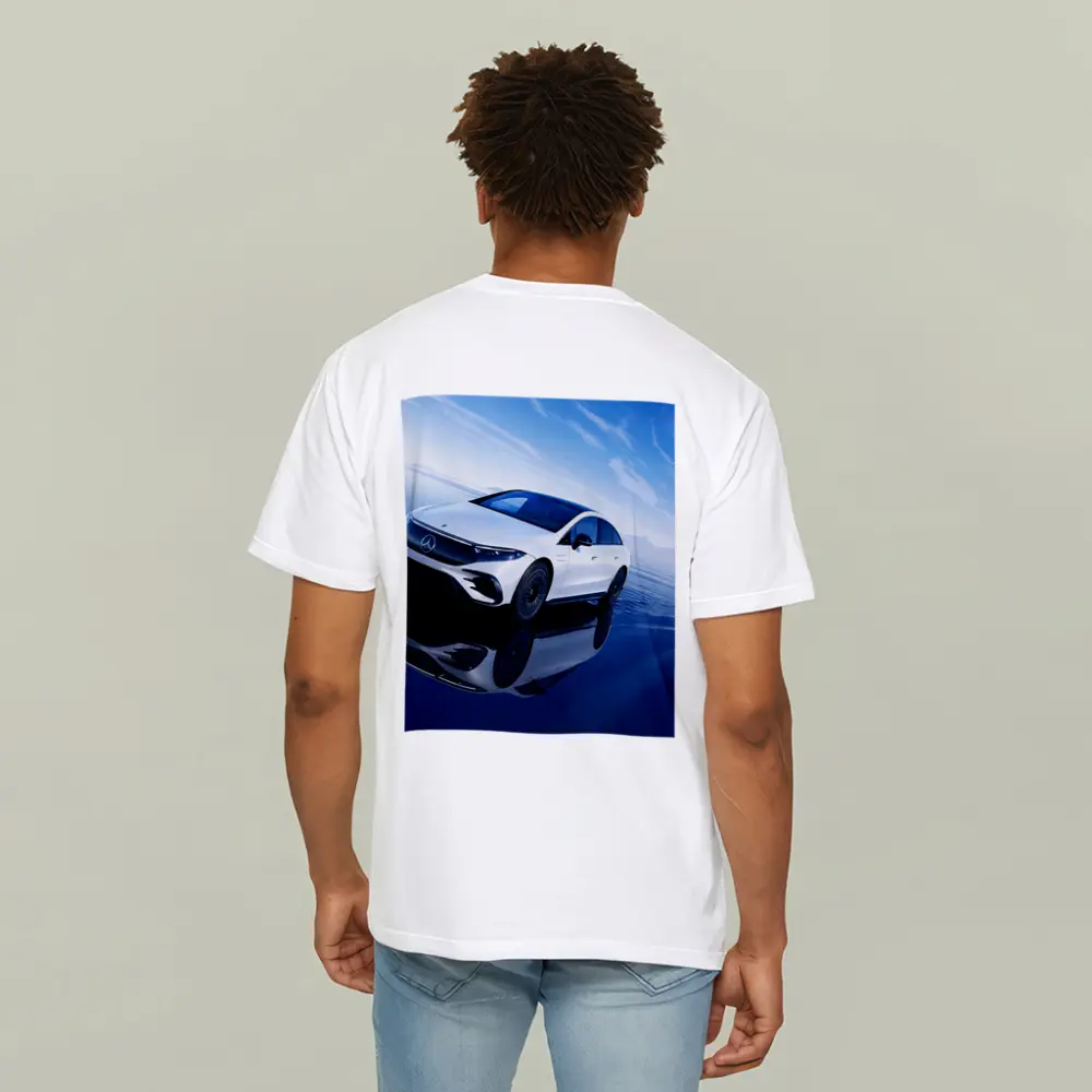 Mercedes EQS White Electric Sedan Blue Sky – T-Shirts