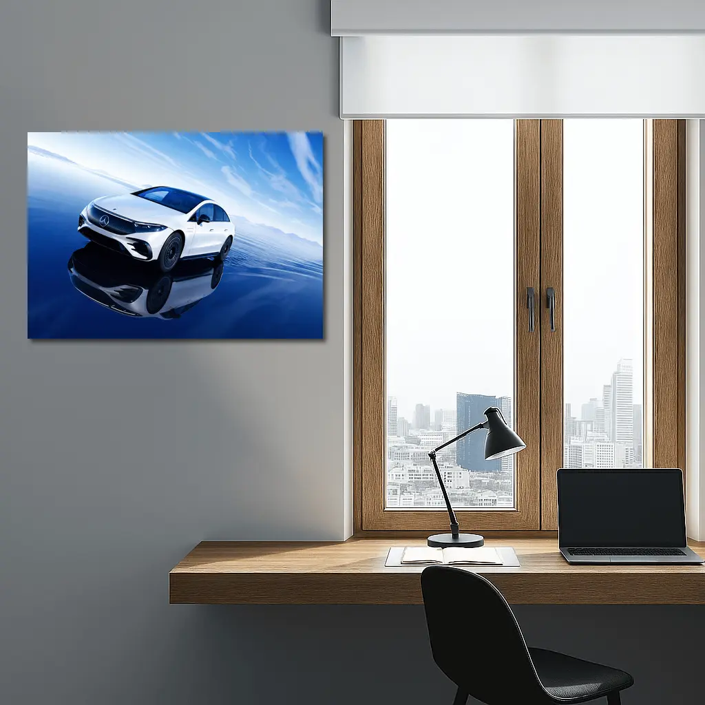 Mercedes EQS White Electric Sedan Blue Sky – Wall Art