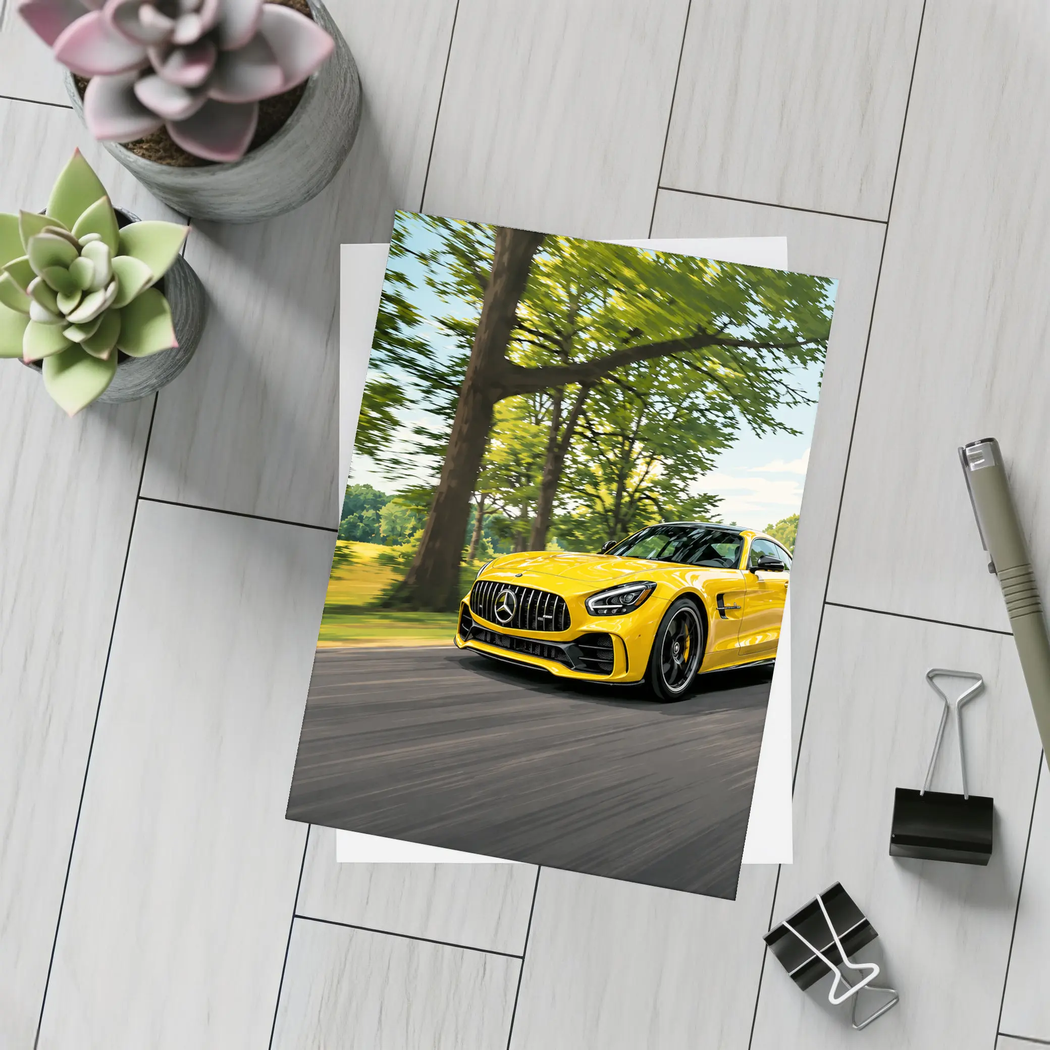 Mercedes AMG GT Yellow Road Speed Shot – Postcards