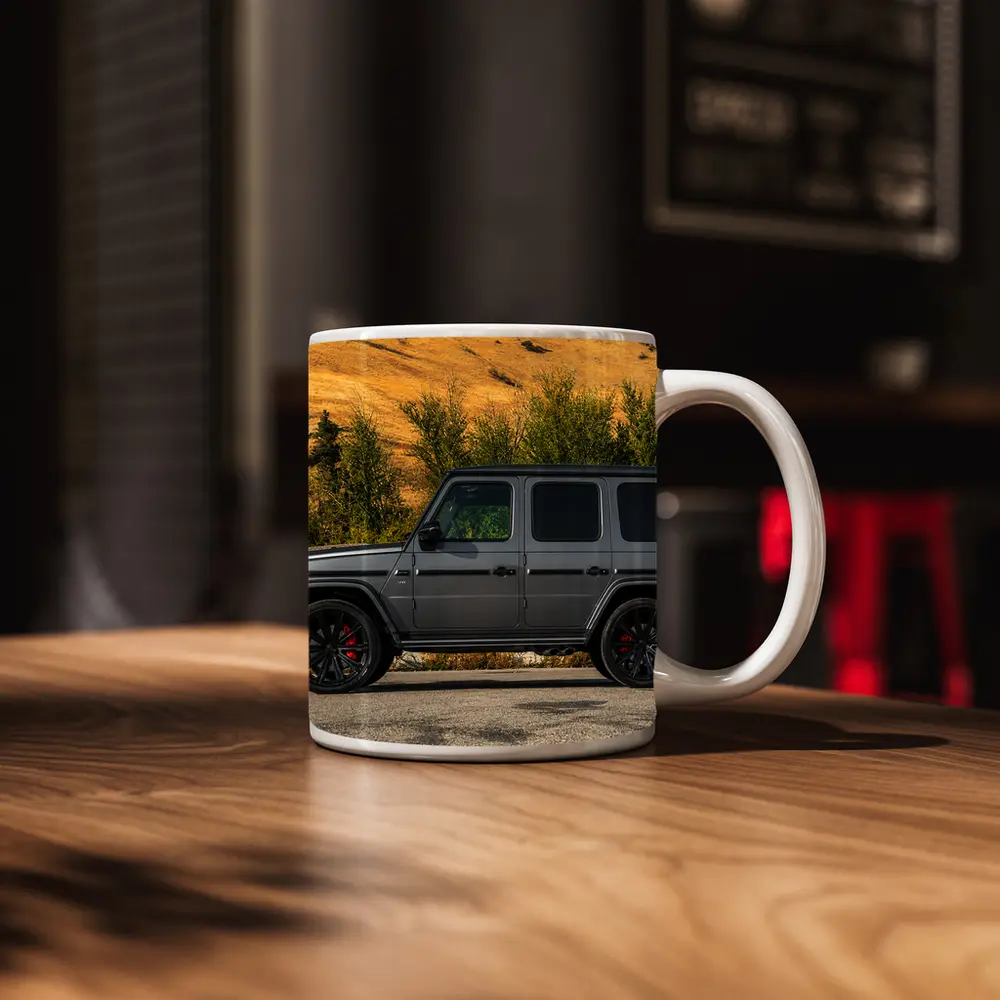 Mercedes G Class Gray SUV Mountain Backdrop – Mugs