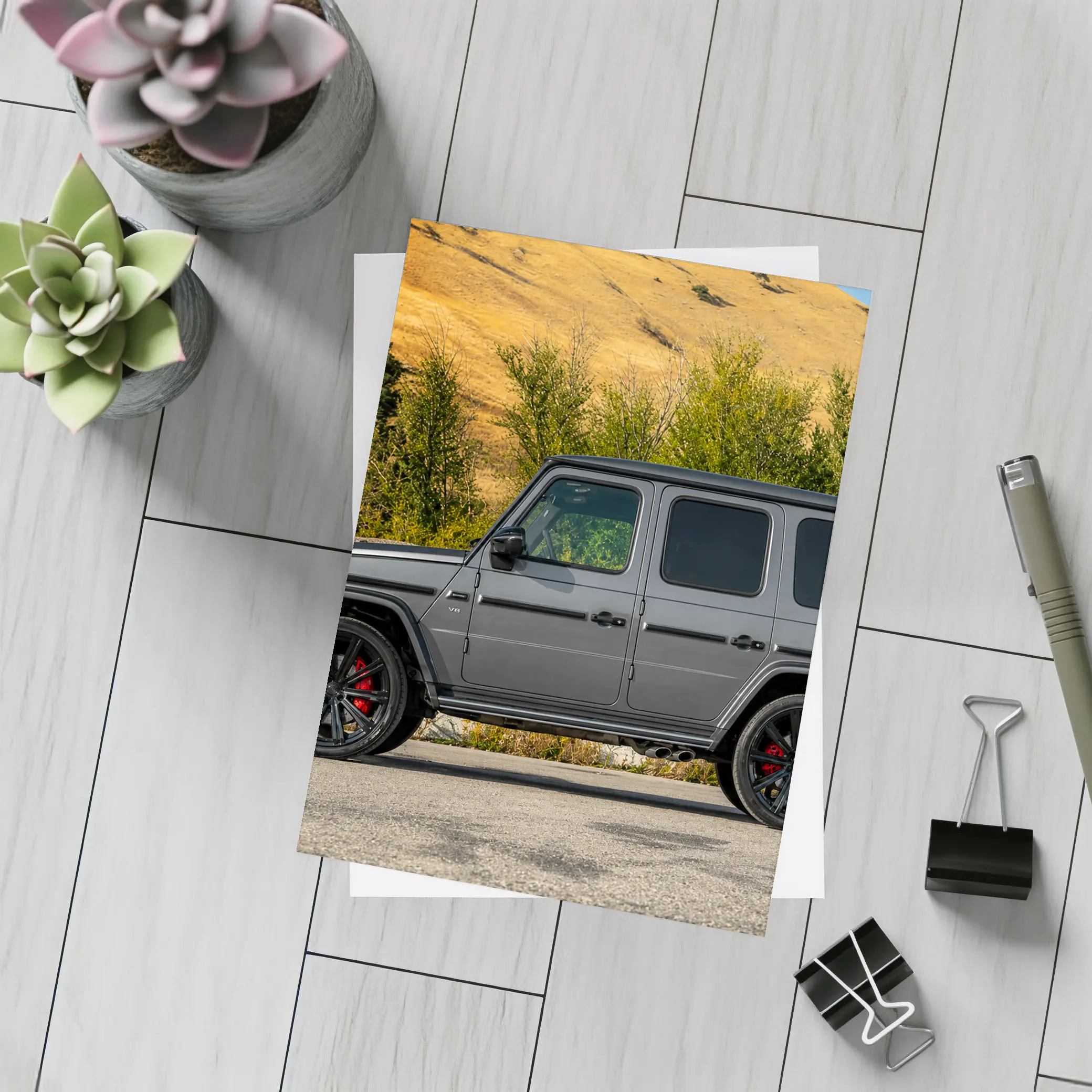 Mercedes G Class Gray SUV Mountain Backdrop – Postcards