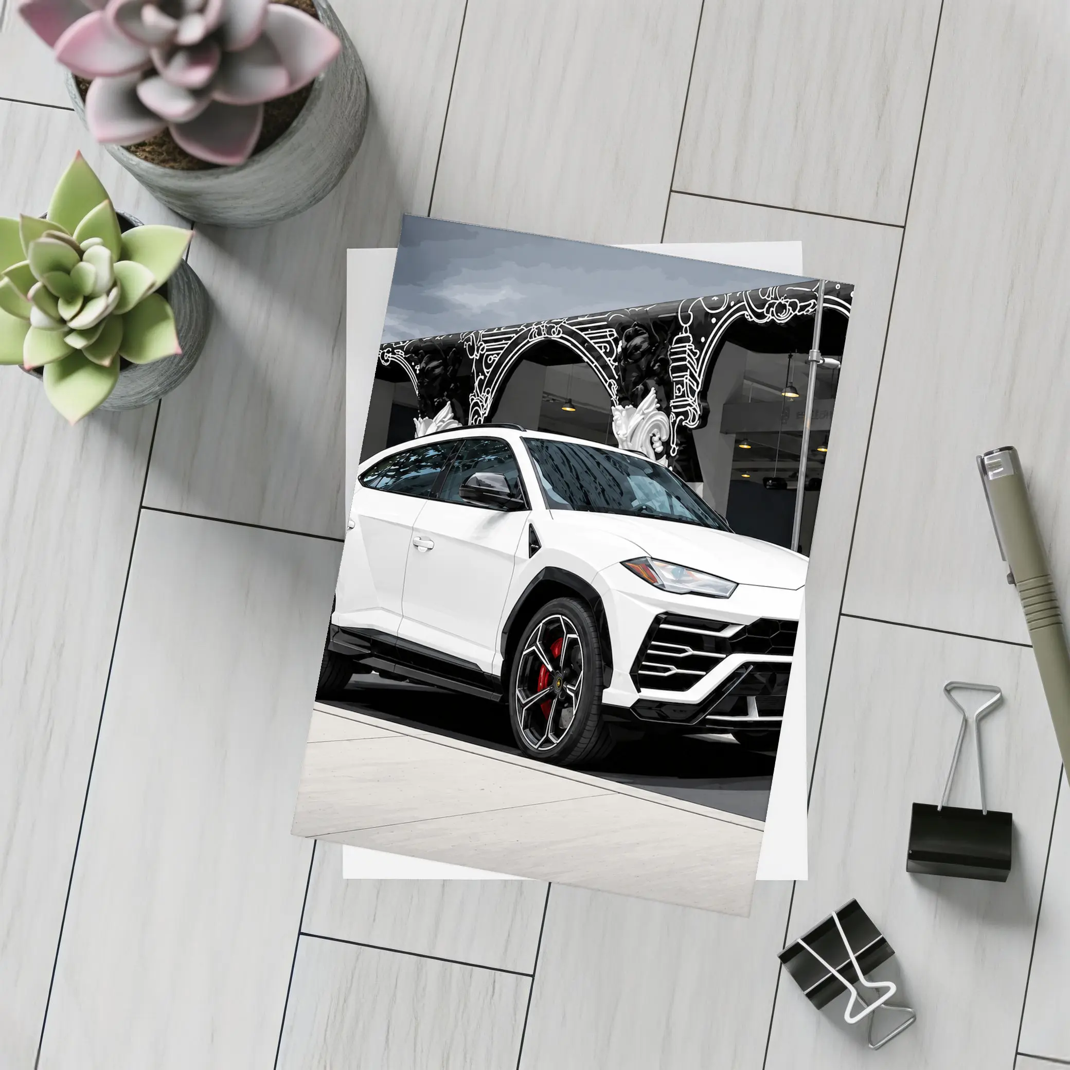 Lamborghini Urus White SUV Urban Street – Postcards