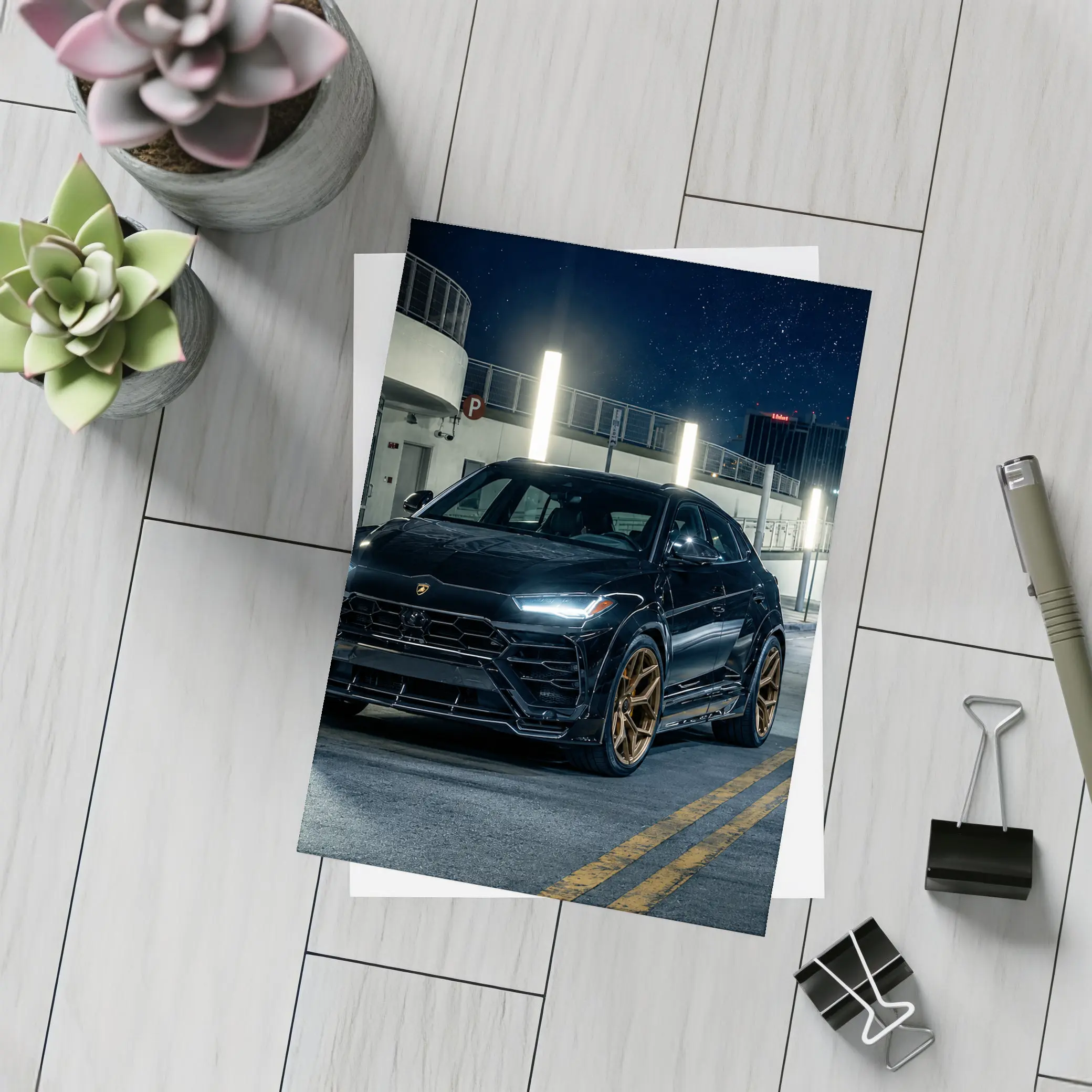 Lamborghini Urus Black Night City Street – Postcards