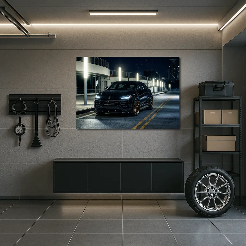 Lamborghini Urus Black Night City Street – Wall Art
