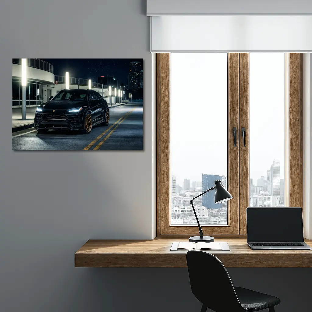 Lamborghini Urus Black Night City Street – Wall Art