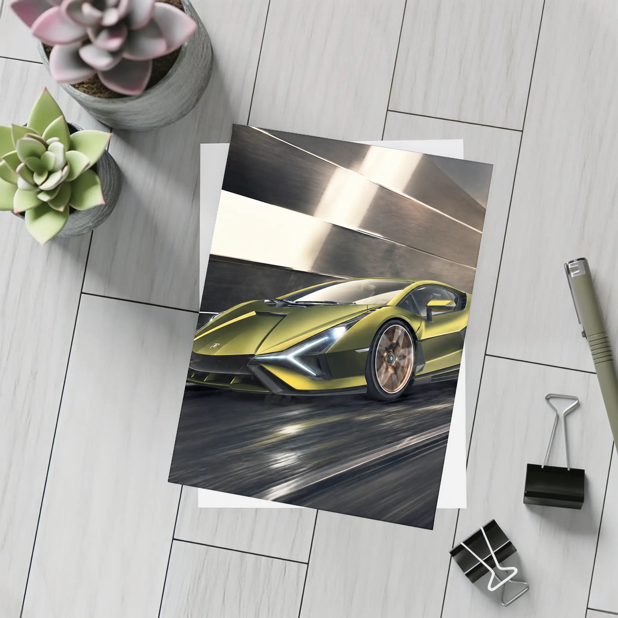 Lamborghini Sian Green Supercar Speed Track – Postcards