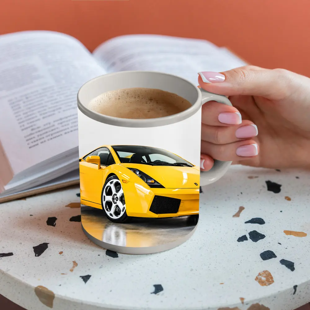 Lamborghini Gallardo Yellow Supercar White Background – Mugs