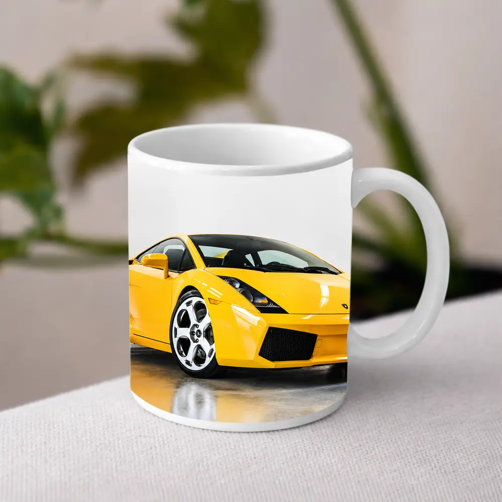 Lamborghini Gallardo Yellow Supercar White Background – Mugs