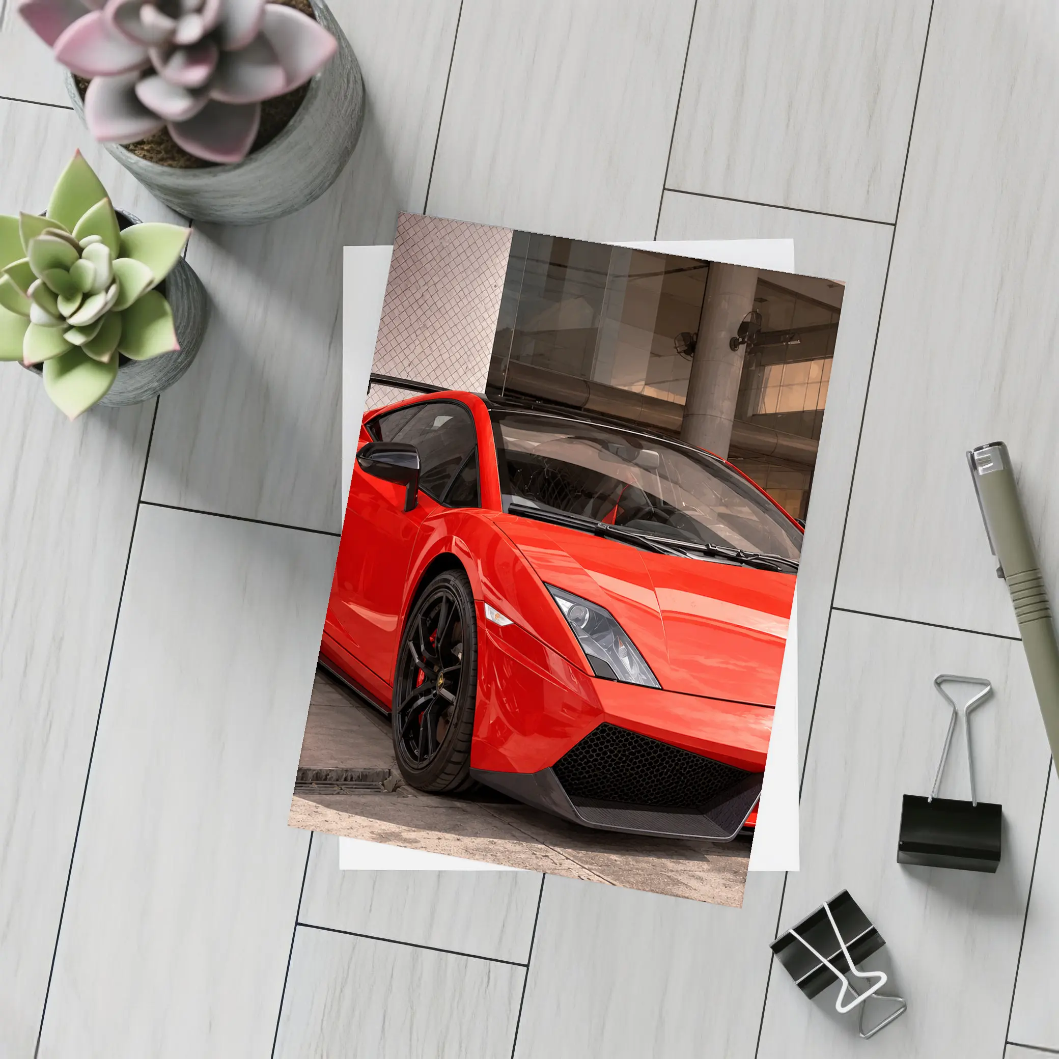 Lamborghini Gallardo Red Supercar Urban Setting – Postcards