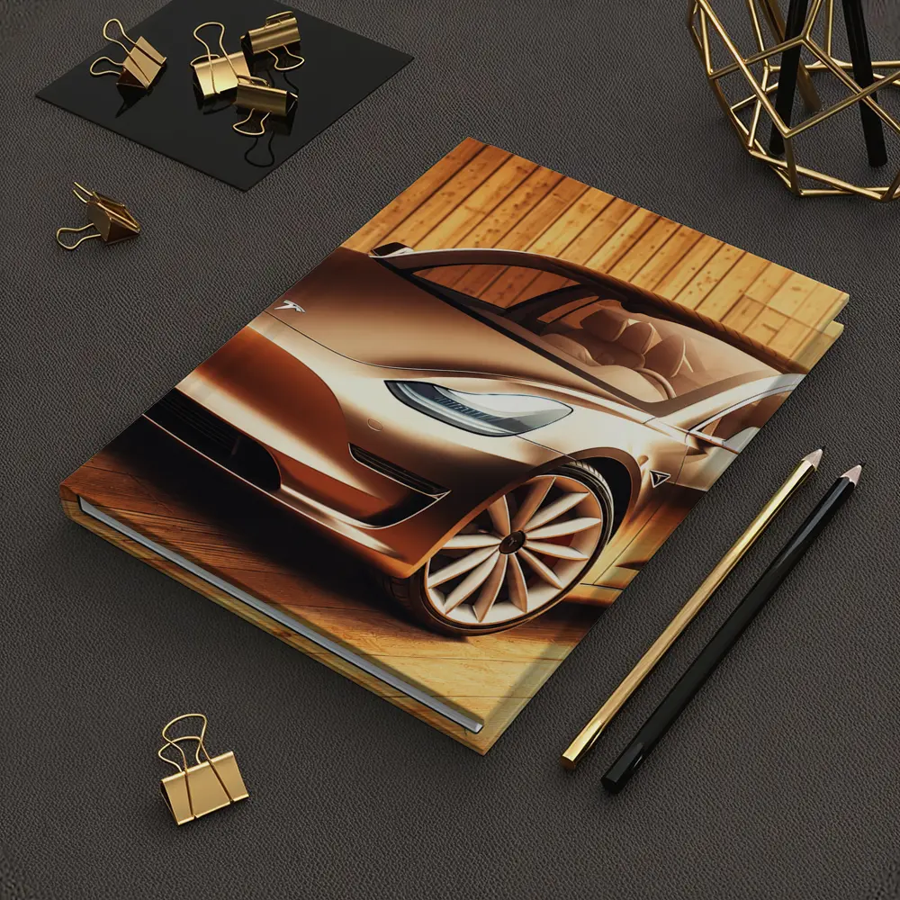 Tesla Model 3 Warm Wood Background Art – Notebooks