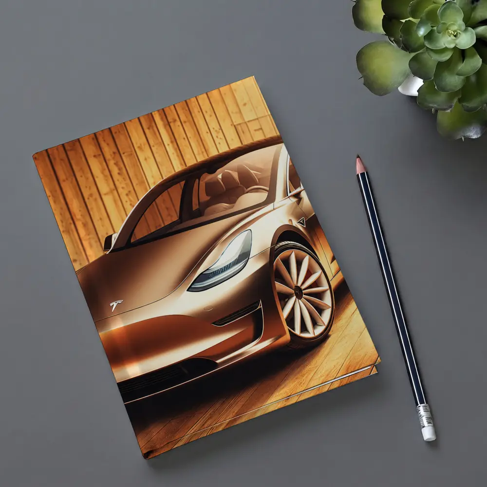 Tesla Model 3 Warm Wood Background Art – Notebooks