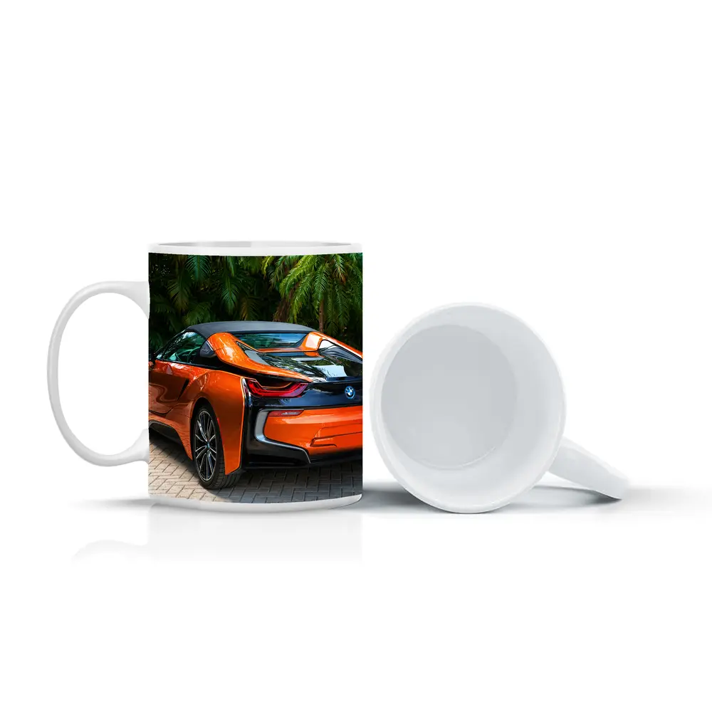 BMW i8 Orange Sports Car Tropical Setting – Mugs