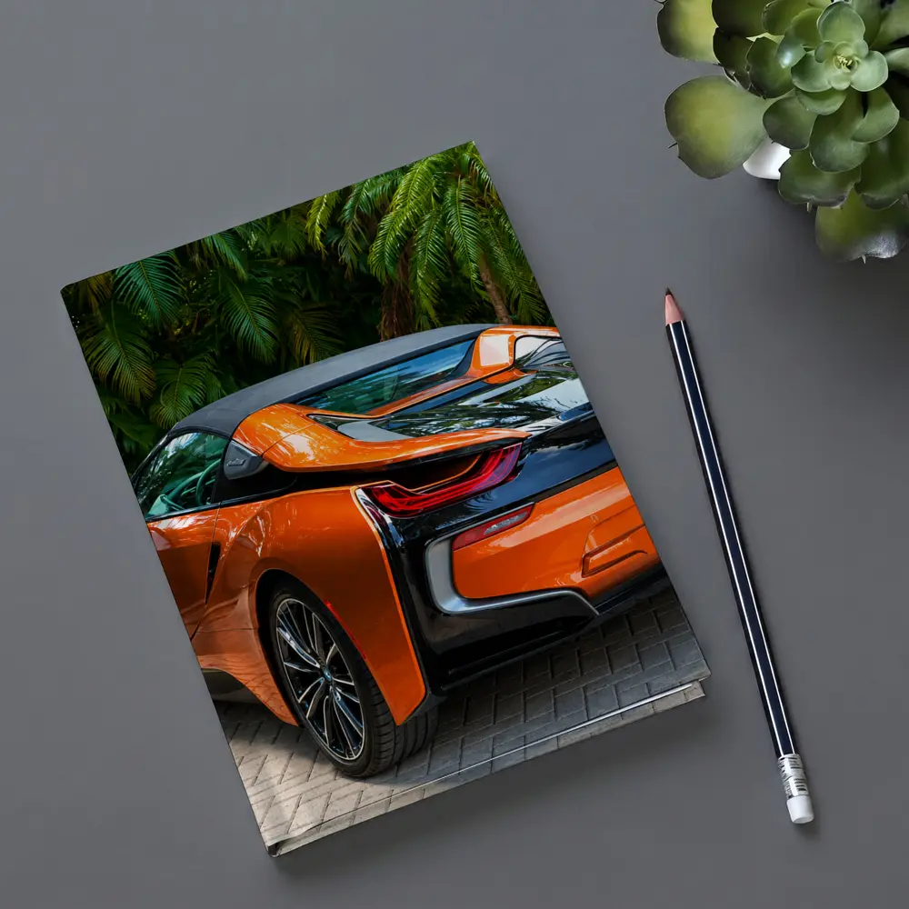 BMW i8 Orange Sports Car Tropical Setting – Notebooks