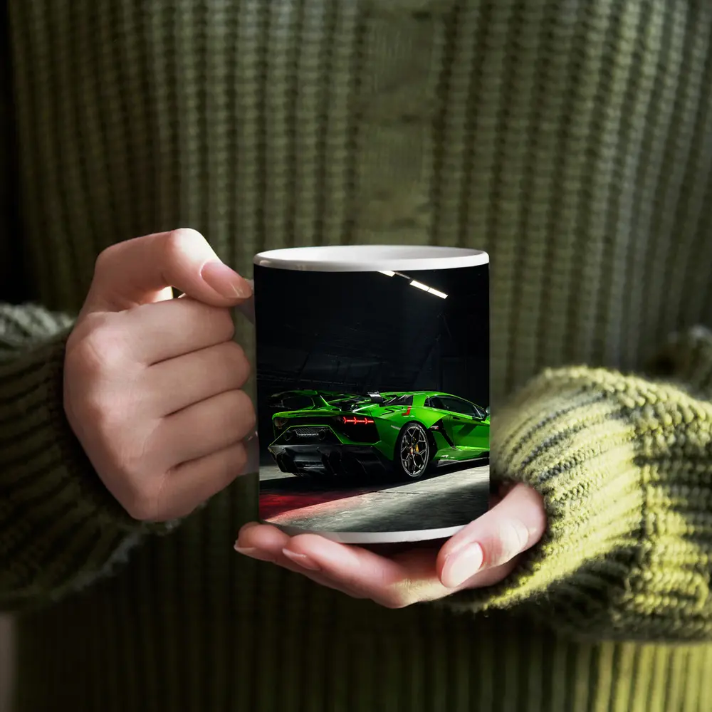 Lamborghini Aventador Green Supercar Dark Garage – Mugs