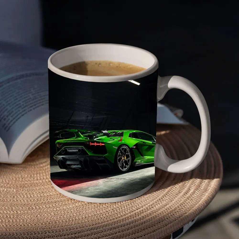 Lamborghini Aventador Green Supercar Dark Garage – Mugs