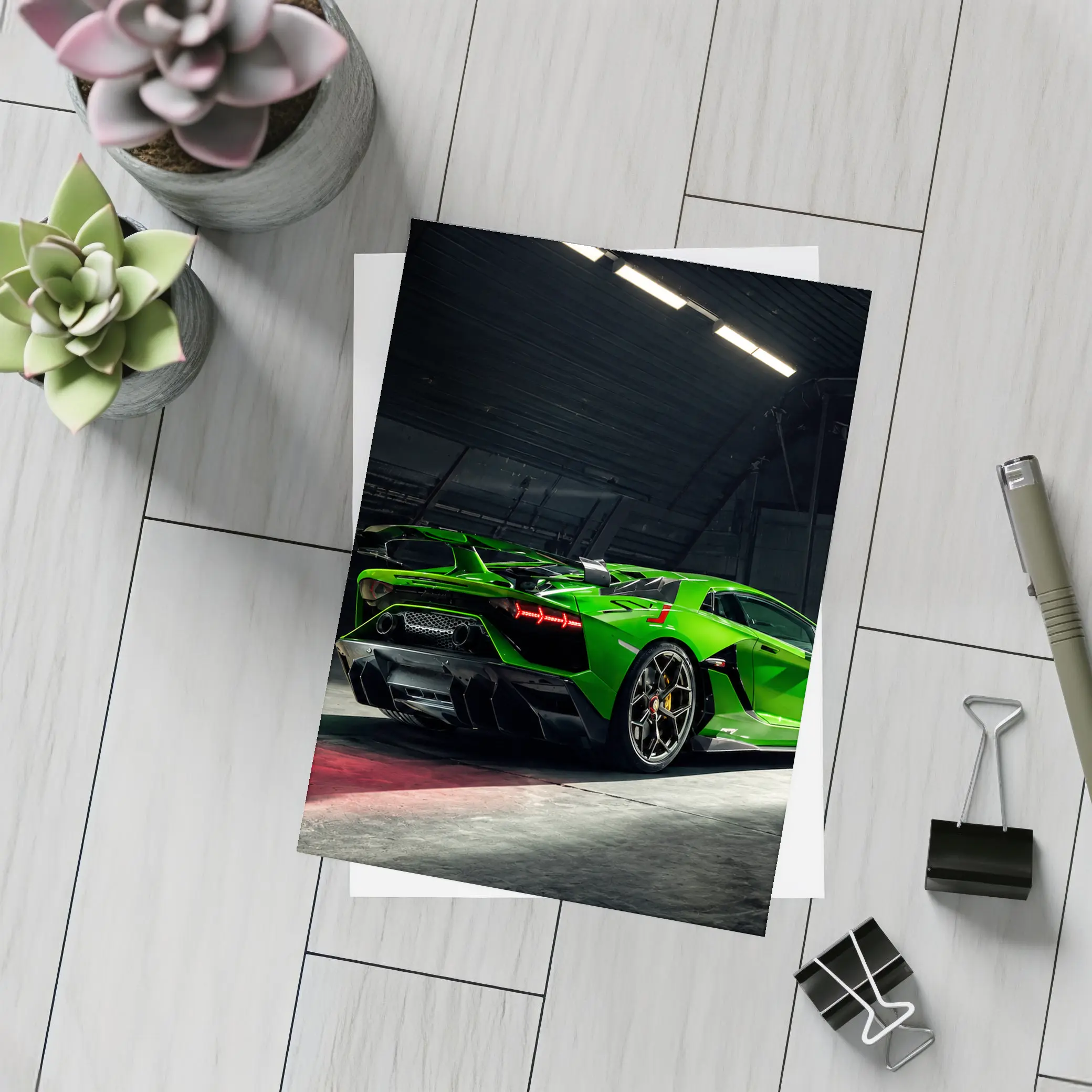 Lamborghini Aventador Green Supercar Dark Garage – Postcards