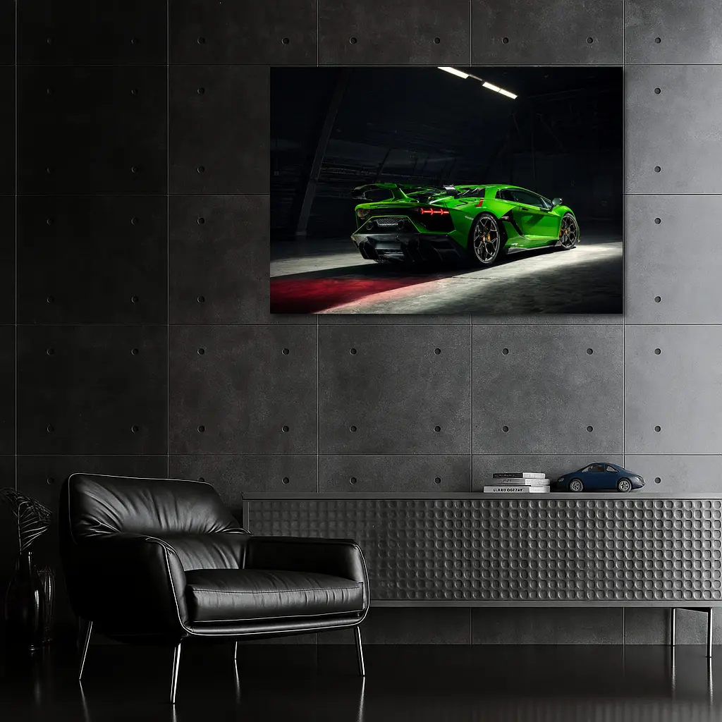 Lamborghini Aventador Green Supercar Dark Garage – Wall Art