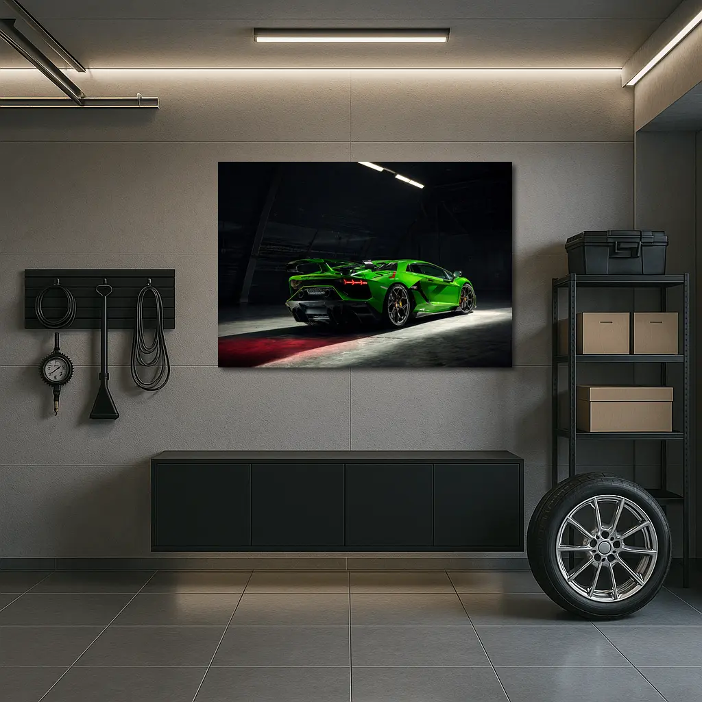 Lamborghini Aventador Green Supercar Dark Garage – Wall Art