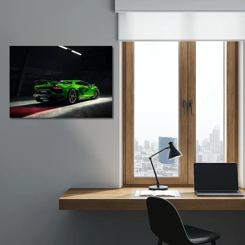 Lamborghini Aventador Green Supercar Dark Garage – Wall Art