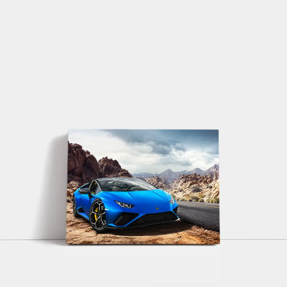 Lamborghini Huracan Blue Desert Rocky Landscape – Wall Art