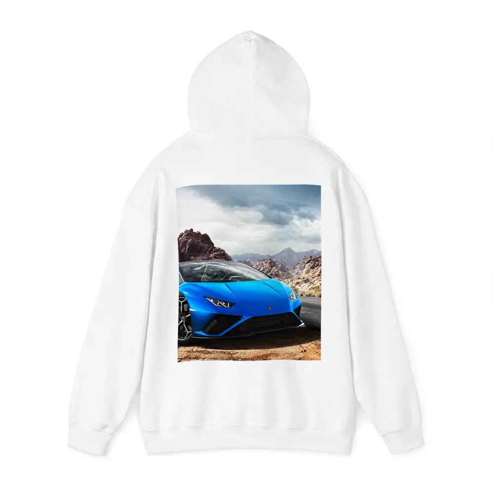 Lamborghini Huracan Blue Desert Rocky Landscape – Hoodies