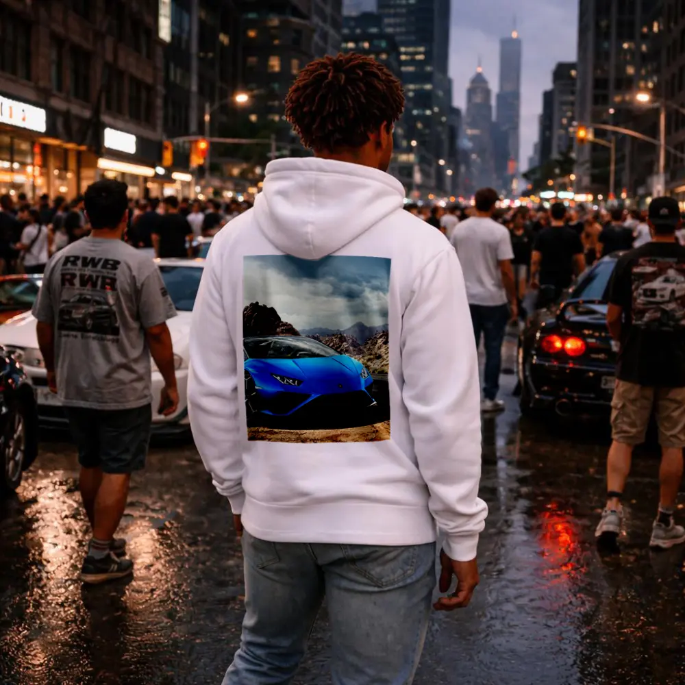 Lamborghini Huracan Blue Desert Rocky Landscape – Hoodies