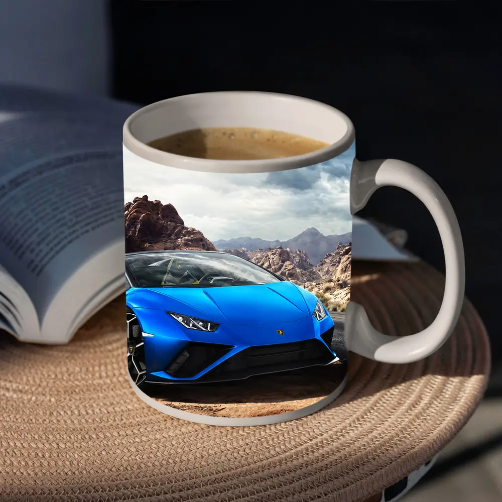Lamborghini Huracan Blue Desert Rocky Landscape – Mugs