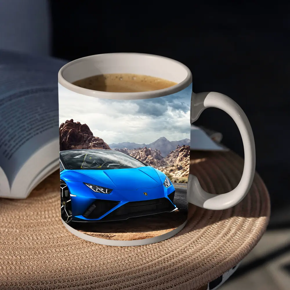 Lamborghini Huracan Blue Desert Rocky Landscape – Mugs