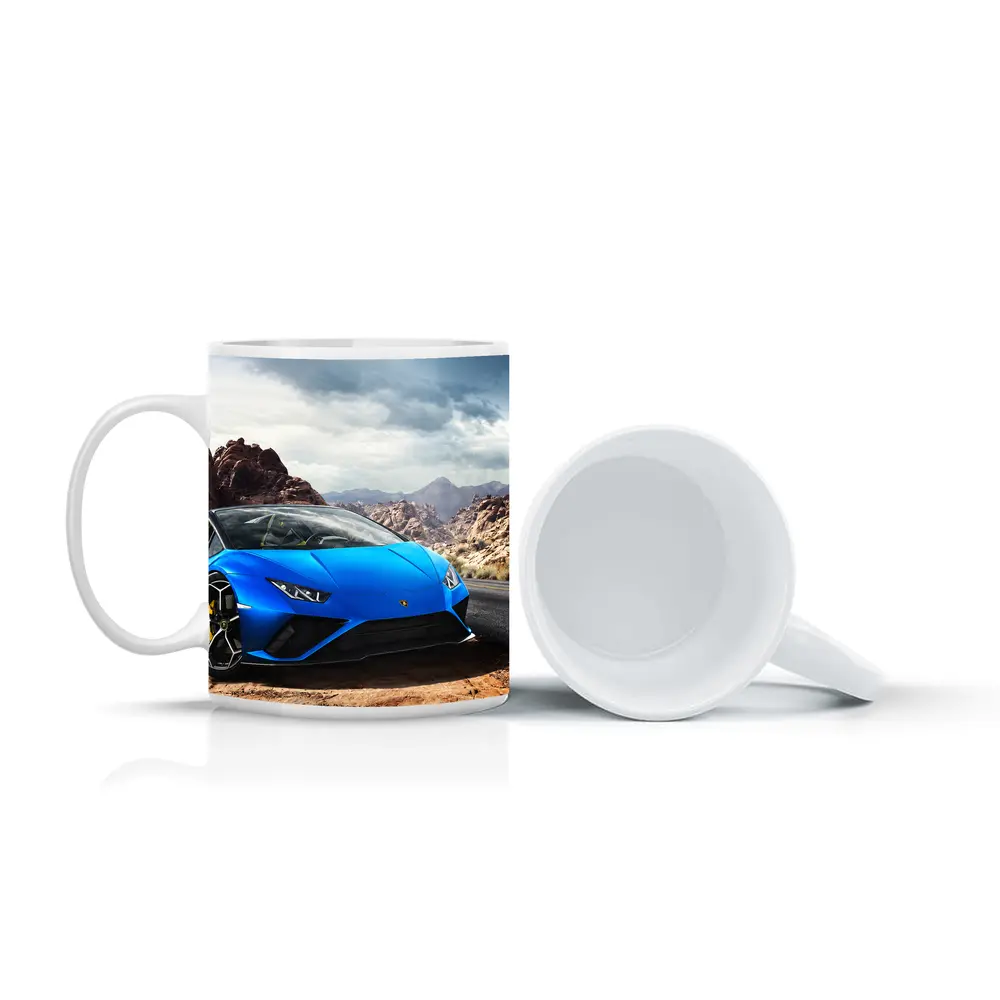 Lamborghini Huracan Blue Desert Rocky Landscape – Mugs