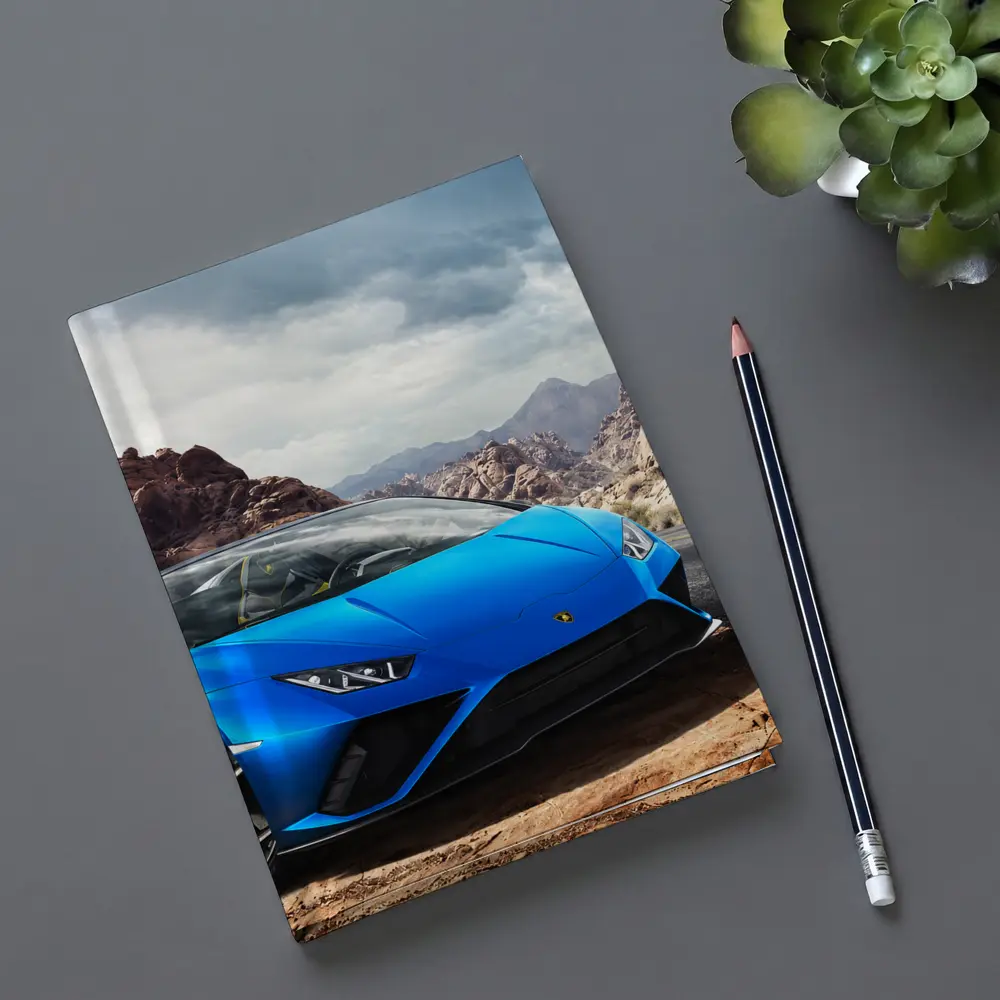 Lamborghini Huracan Blue Desert Rocky Landscape – Notebooks