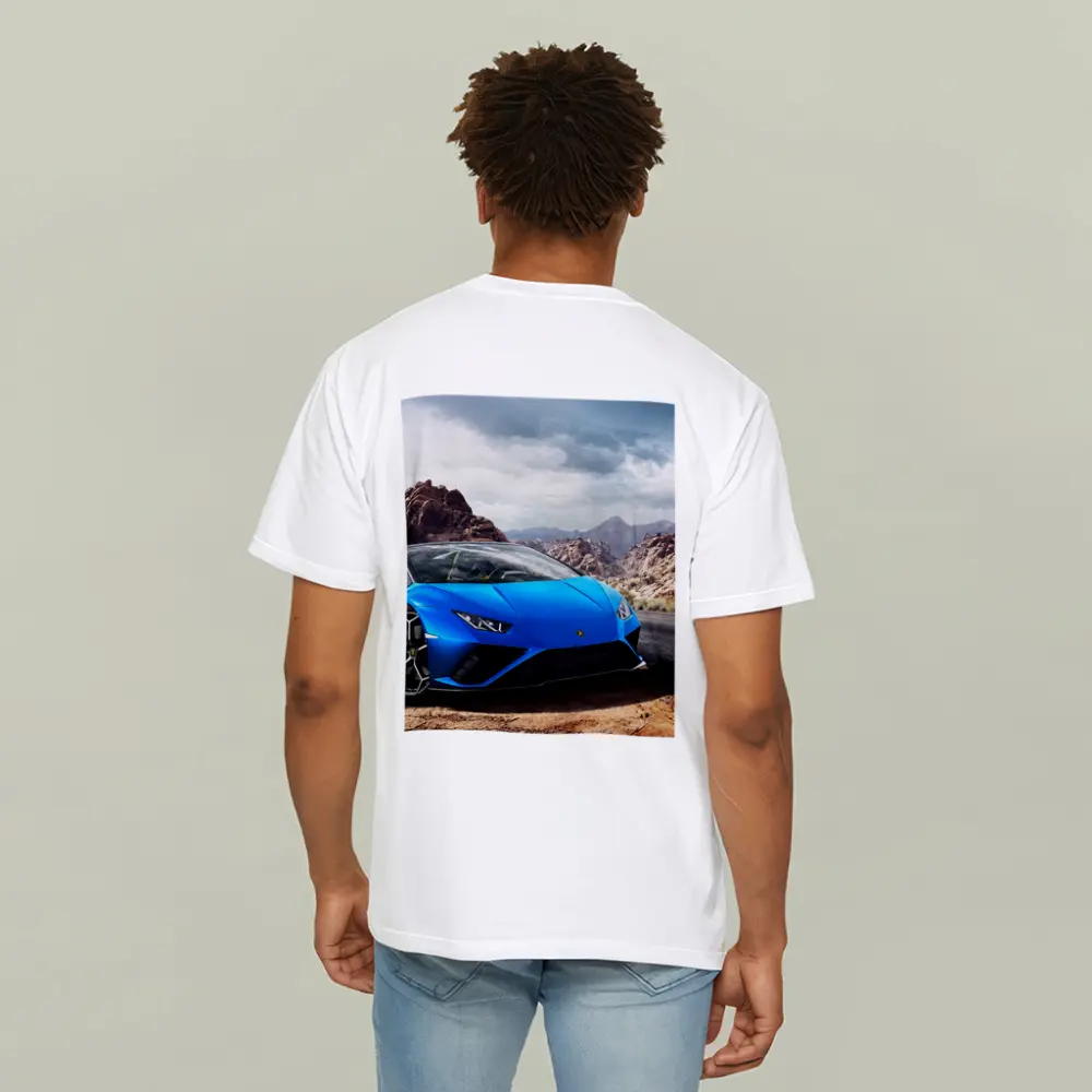 Lamborghini Huracan Blue Desert Rocky Landscape – T-Shirts