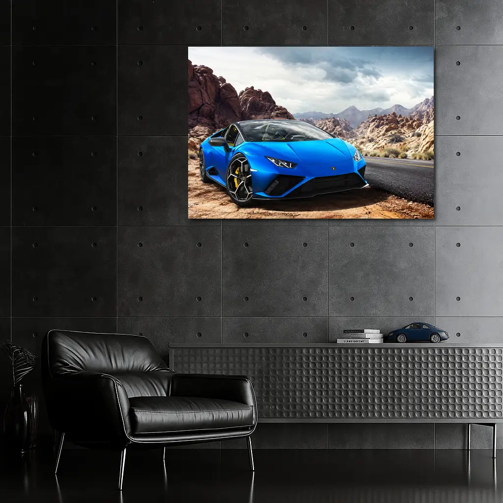 Lamborghini Huracan Blue Desert Rocky Landscape – Wall Art