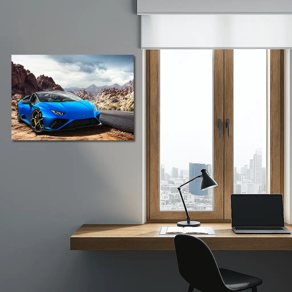 Lamborghini Huracan Blue Desert Rocky Landscape – Wall Art