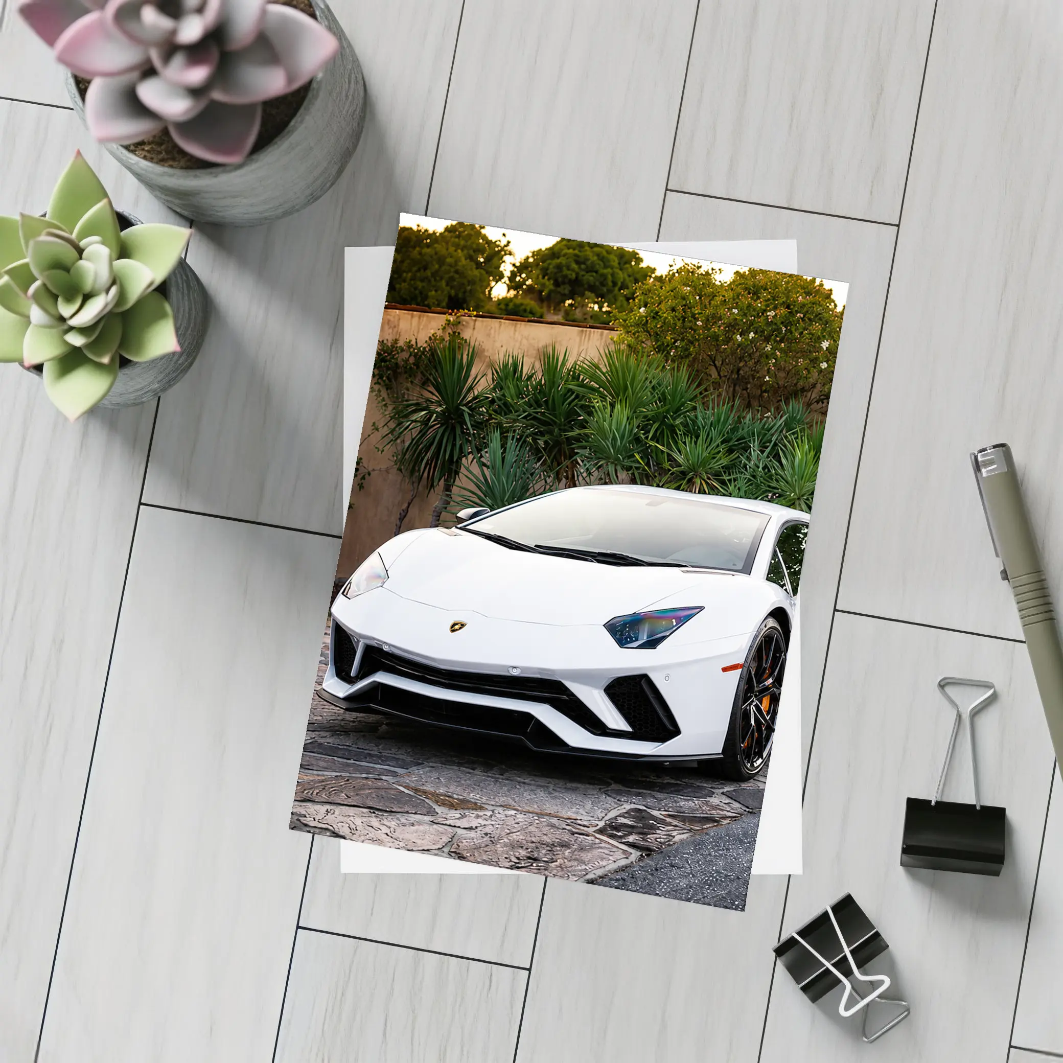 Lamborghini Aventador White Supercar Driveway – Postcards