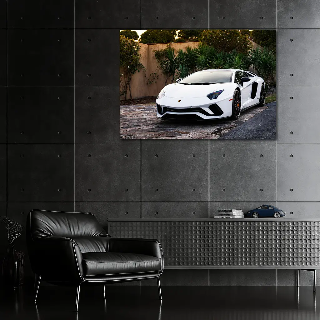 Lamborghini Aventador White Supercar Driveway – Wall Art