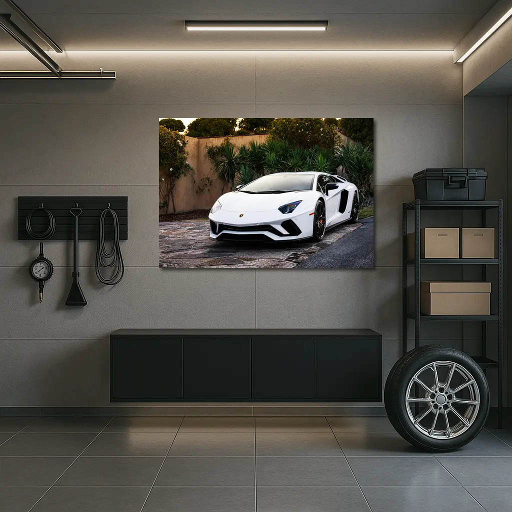Lamborghini Aventador White Supercar Driveway – Wall Art
