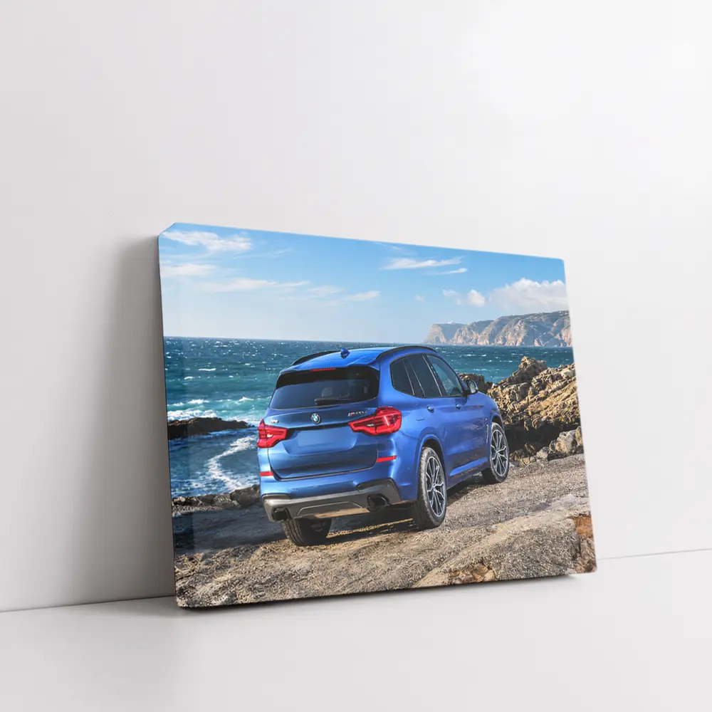BMW X3 Blue SUV Rocky Coastal View – Wall Art