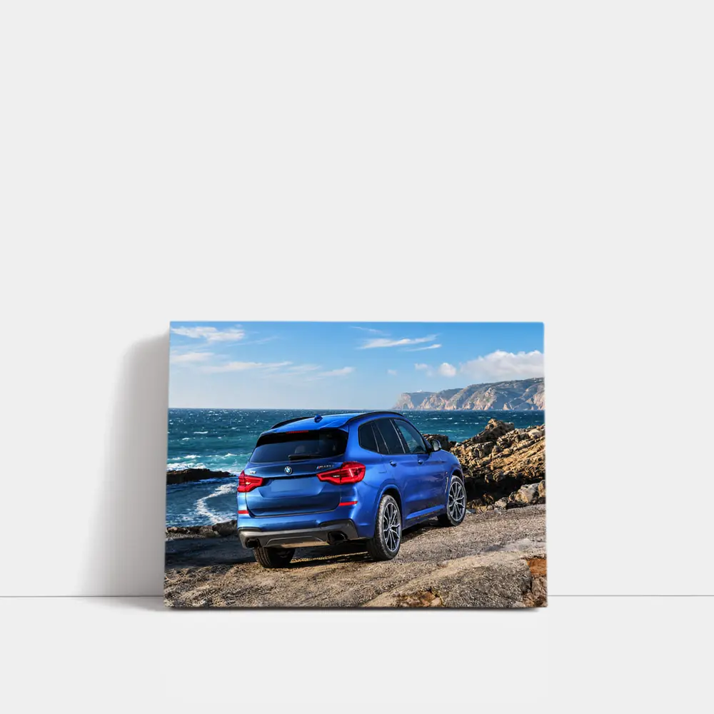BMW X3 Blue SUV Rocky Coastal View – Wall Art