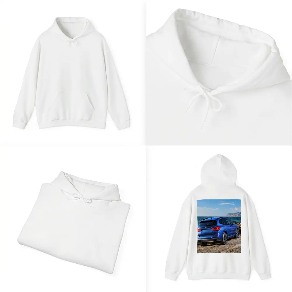 BMW X3 Blue SUV Rocky Coastal View – Hoodies