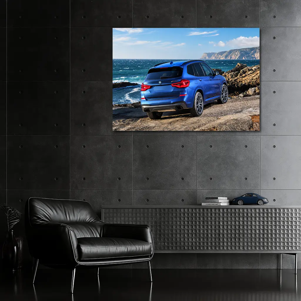 BMW X3 Blue SUV Rocky Coastal View – Wall Art
