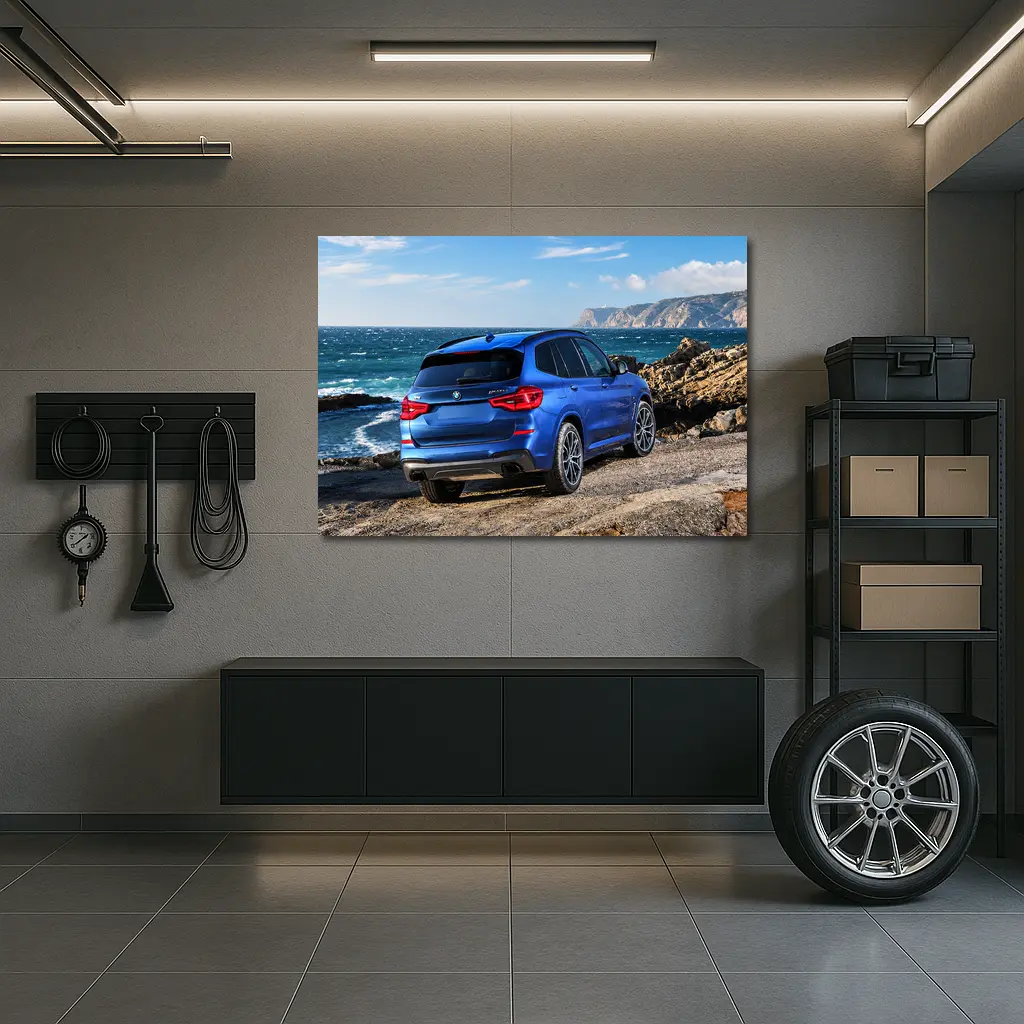 BMW X3 Blue SUV Rocky Coastal View – Wall Art