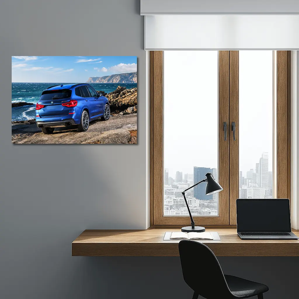 BMW X3 Blue SUV Rocky Coastal View – Wall Art