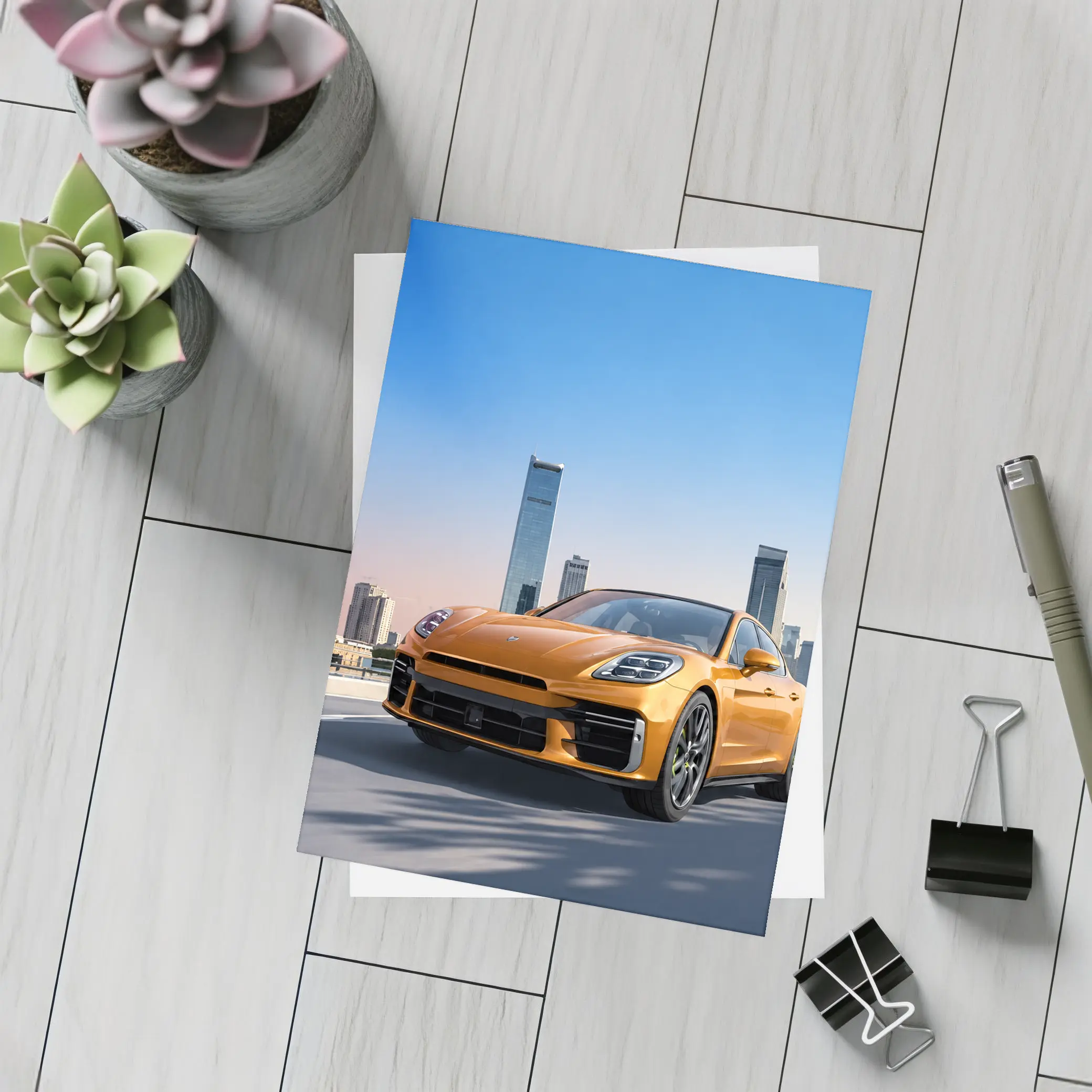 Porsche Panamera Orange City Skyline Drive – Postcards