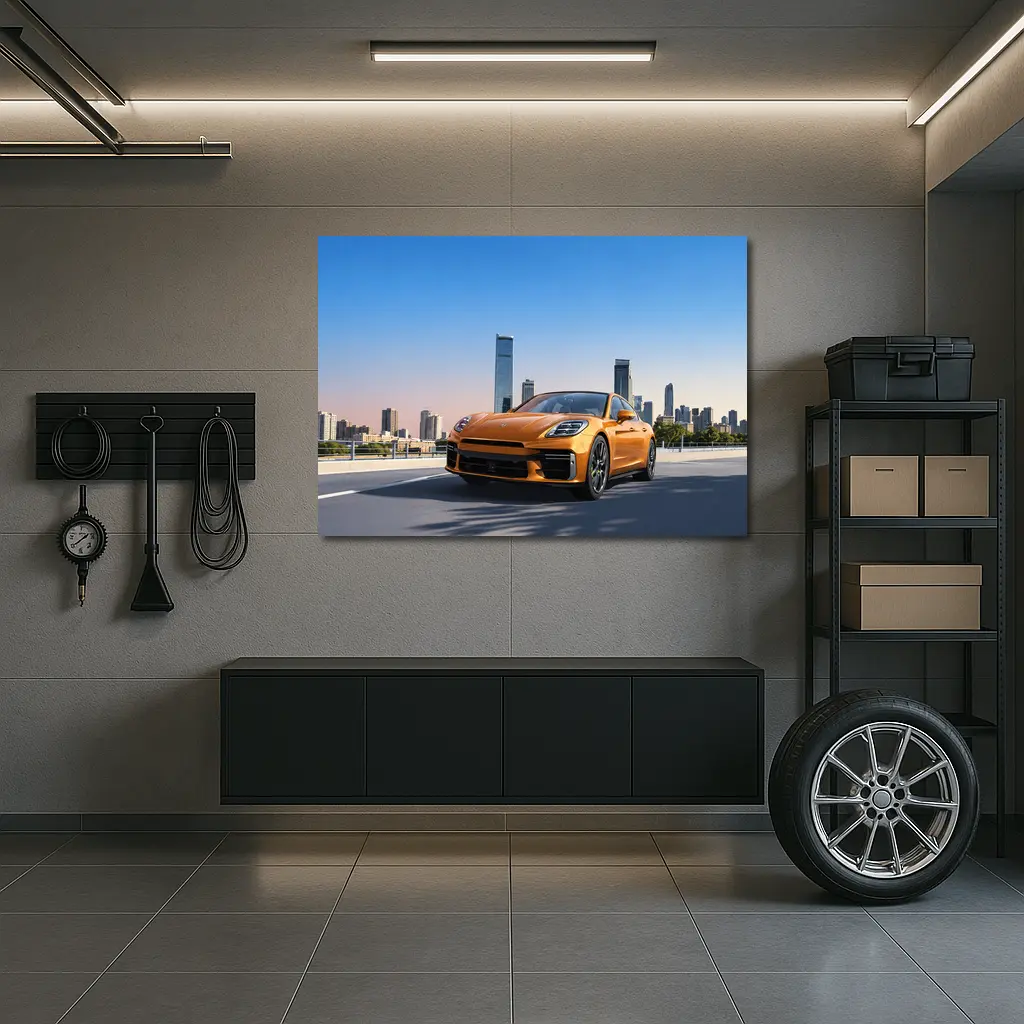 Porsche Panamera Orange City Skyline Drive – Wall Art