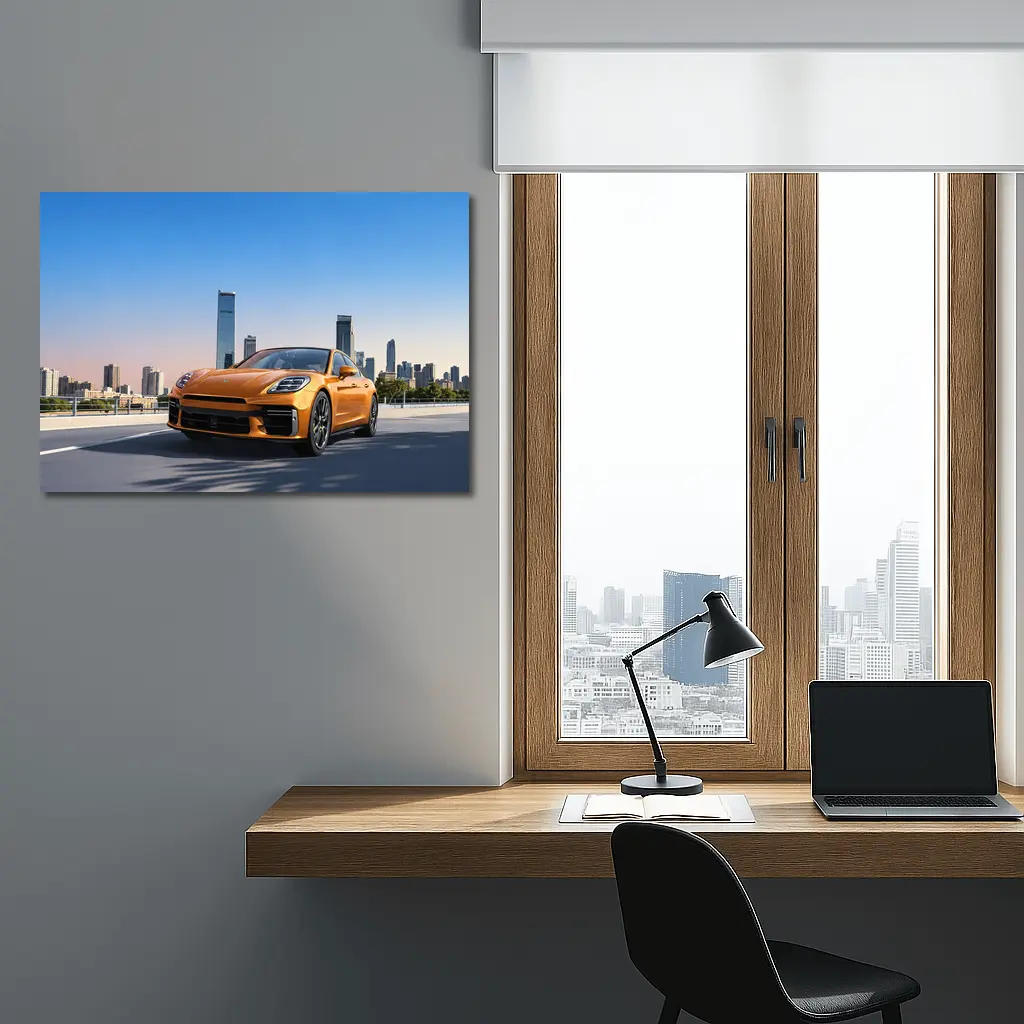 Porsche Panamera Orange City Skyline Drive – Wall Art