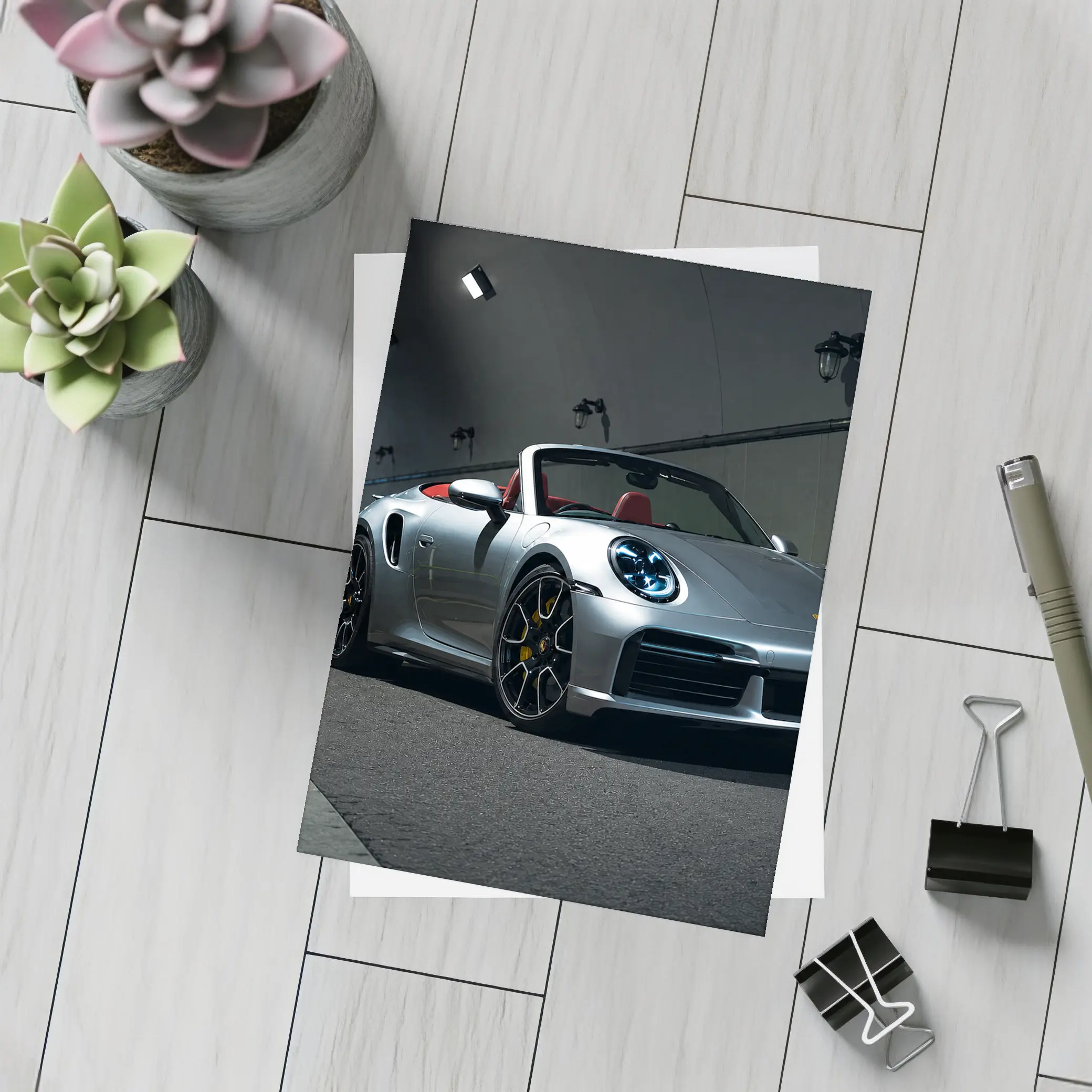 Porsche 911 Silver Cabriolet Tunnel Night – Postcards