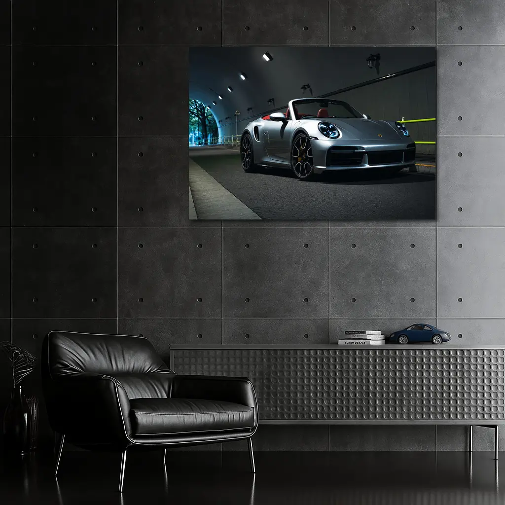 Porsche 911 Silver Cabriolet Tunnel Night – Wall Art