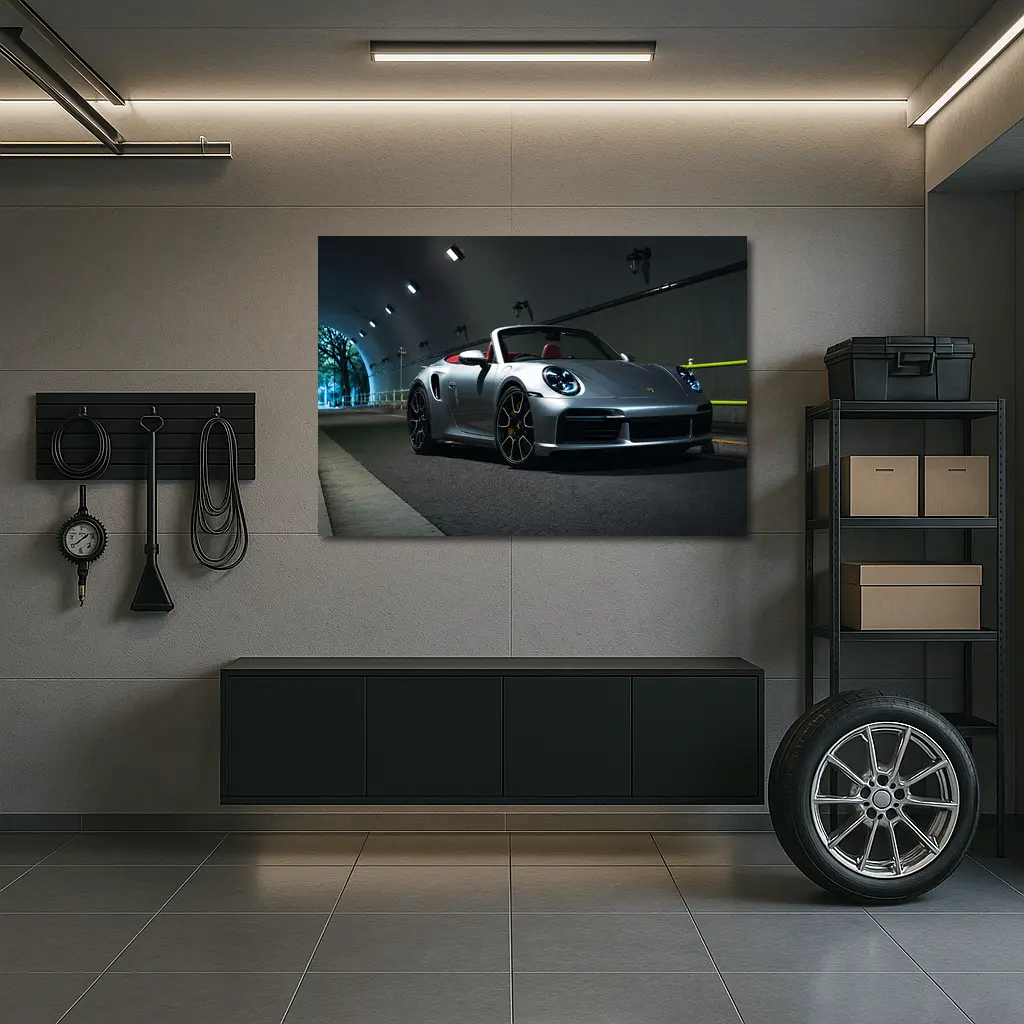 Porsche 911 Silver Cabriolet Tunnel Night – Wall Art