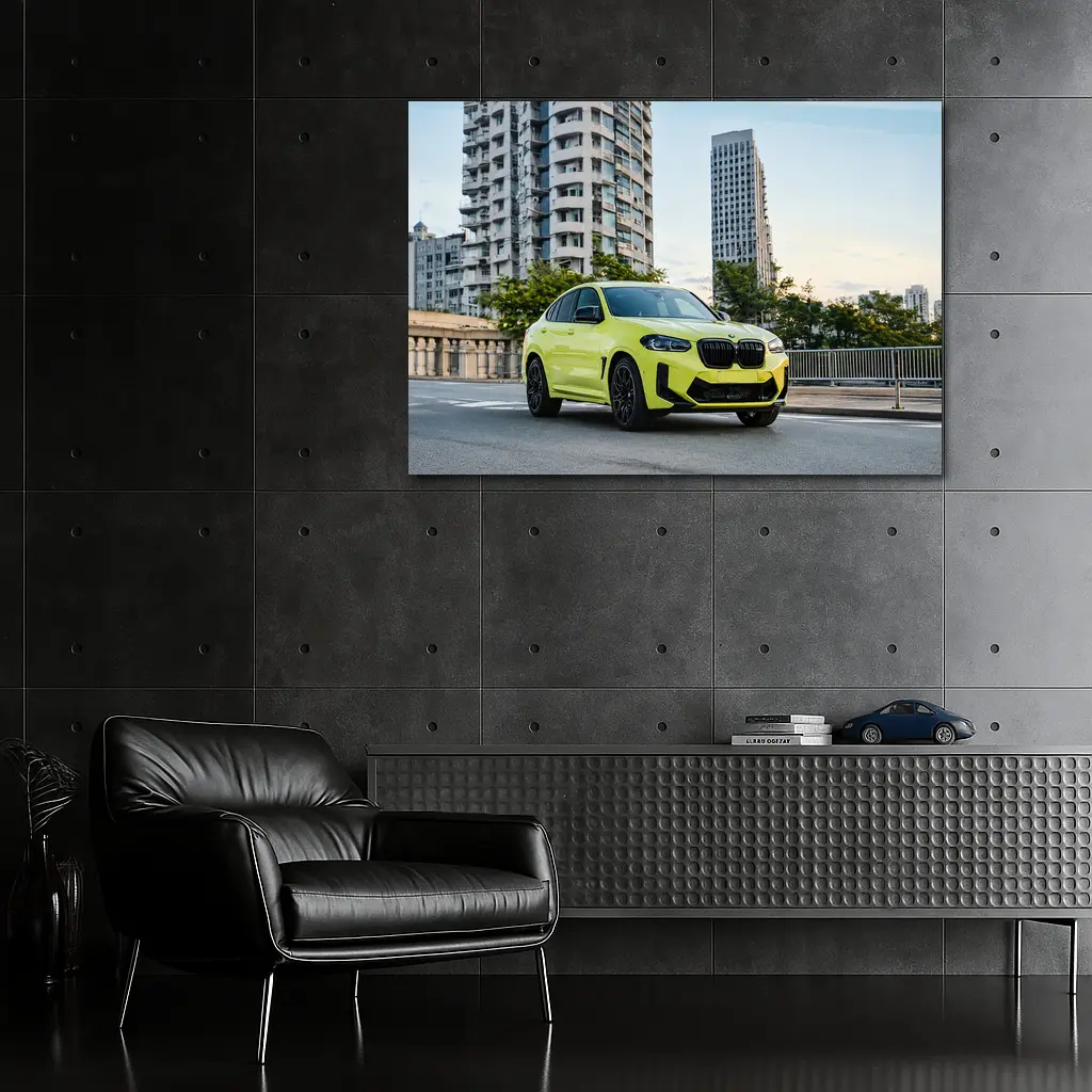 BMW X4 M Yellow Urban City Street – Wall Art