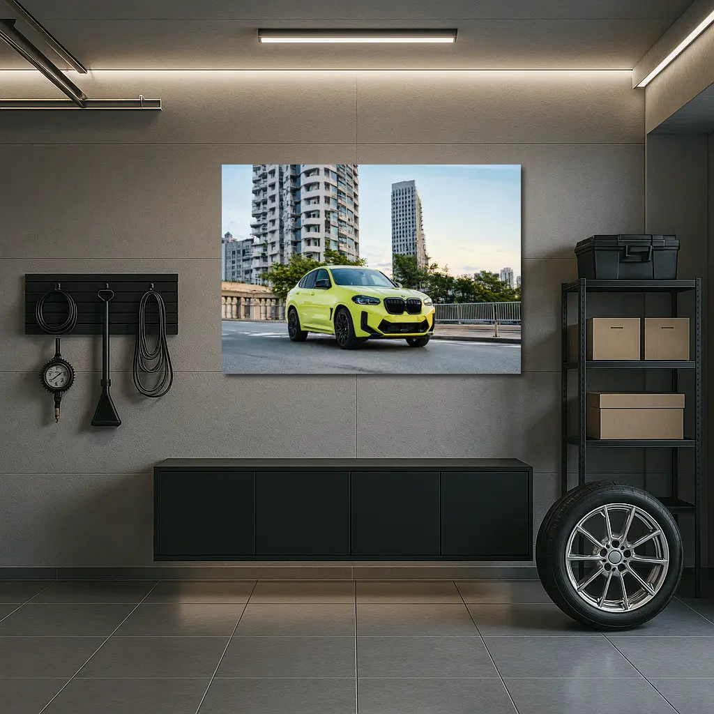 BMW X4 M Yellow Urban City Street – Wall Art